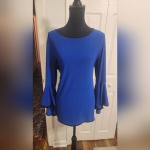Coco Bianco royal blue blouse with flounce sleeve XL EUC